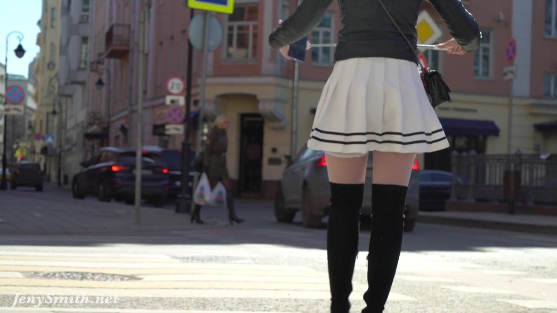 Flashing stockings line with mini skirt