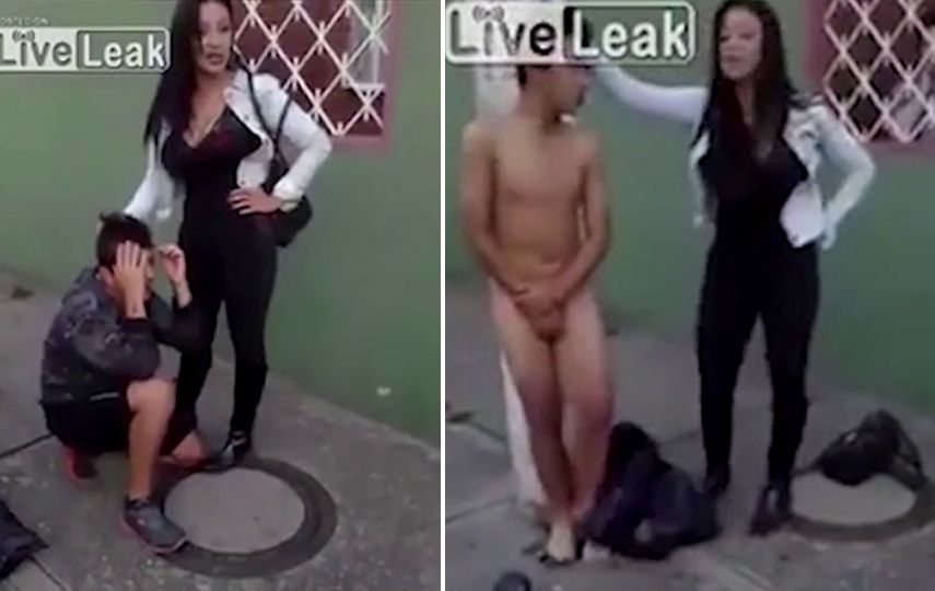 Woman strips naked in public