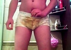 best of While boxer briefs wearing pissing
