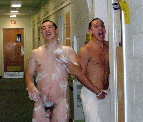 Naked male college students in showers